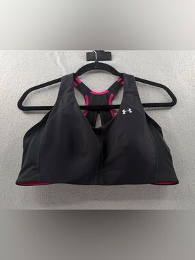 Under Armour High Impact Sports Bra Size 36C Black Pink Racerback Heatgear